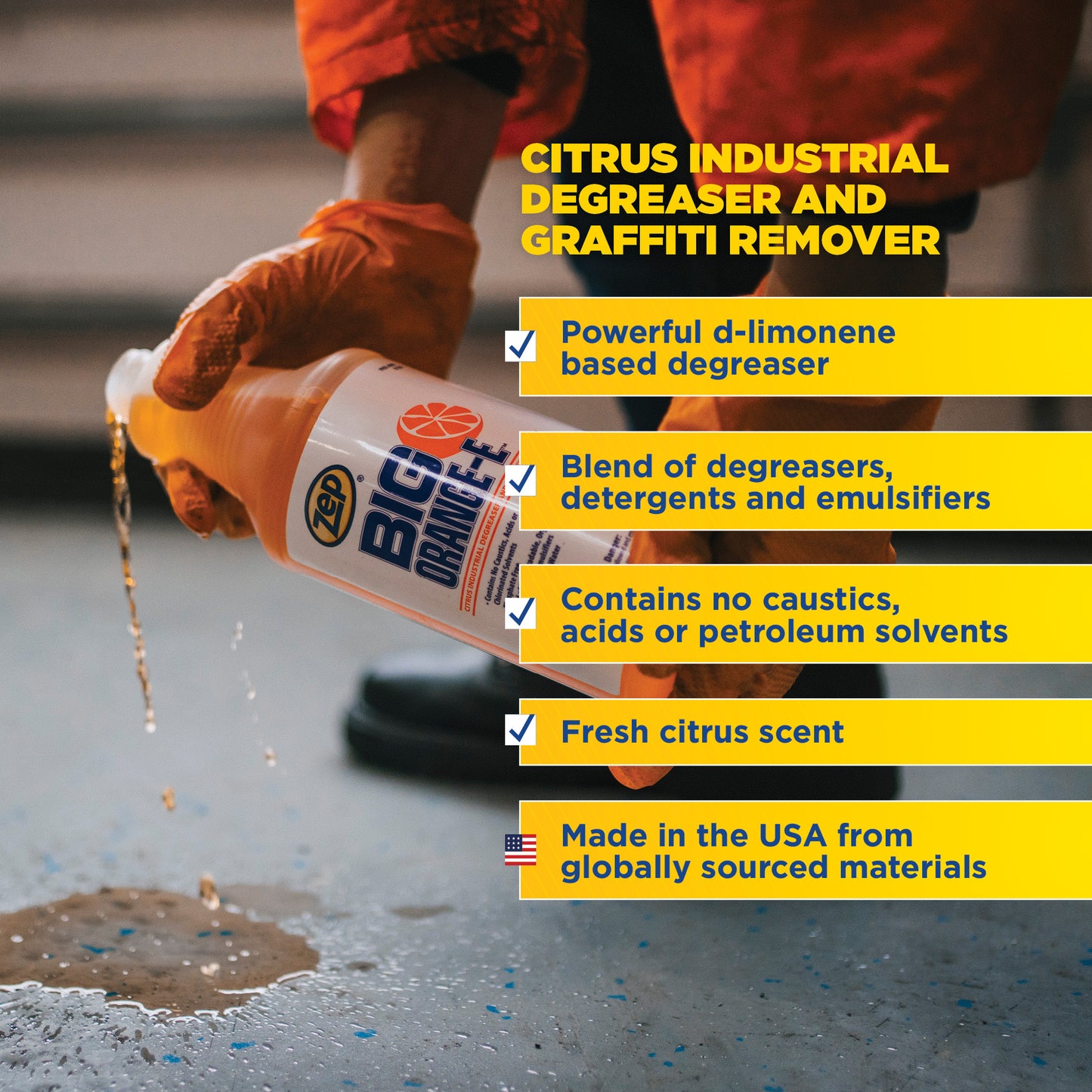 Zep Big Orange-E Citrus Industrial Degreaser & Graffiti Remover – Cleans and Deodorizes – 32 oz.