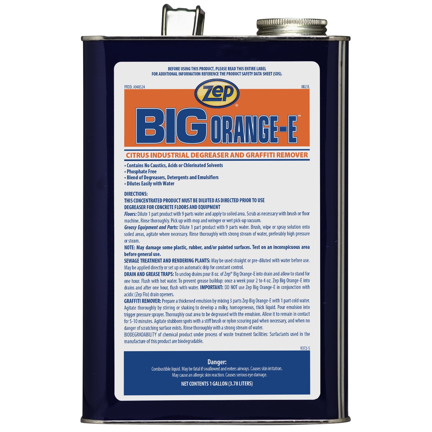 Zep Big Orange-E Citrus Industrial Degreaser & Graffiti Remover – Cleans and Deodorizes – 1 Gallon