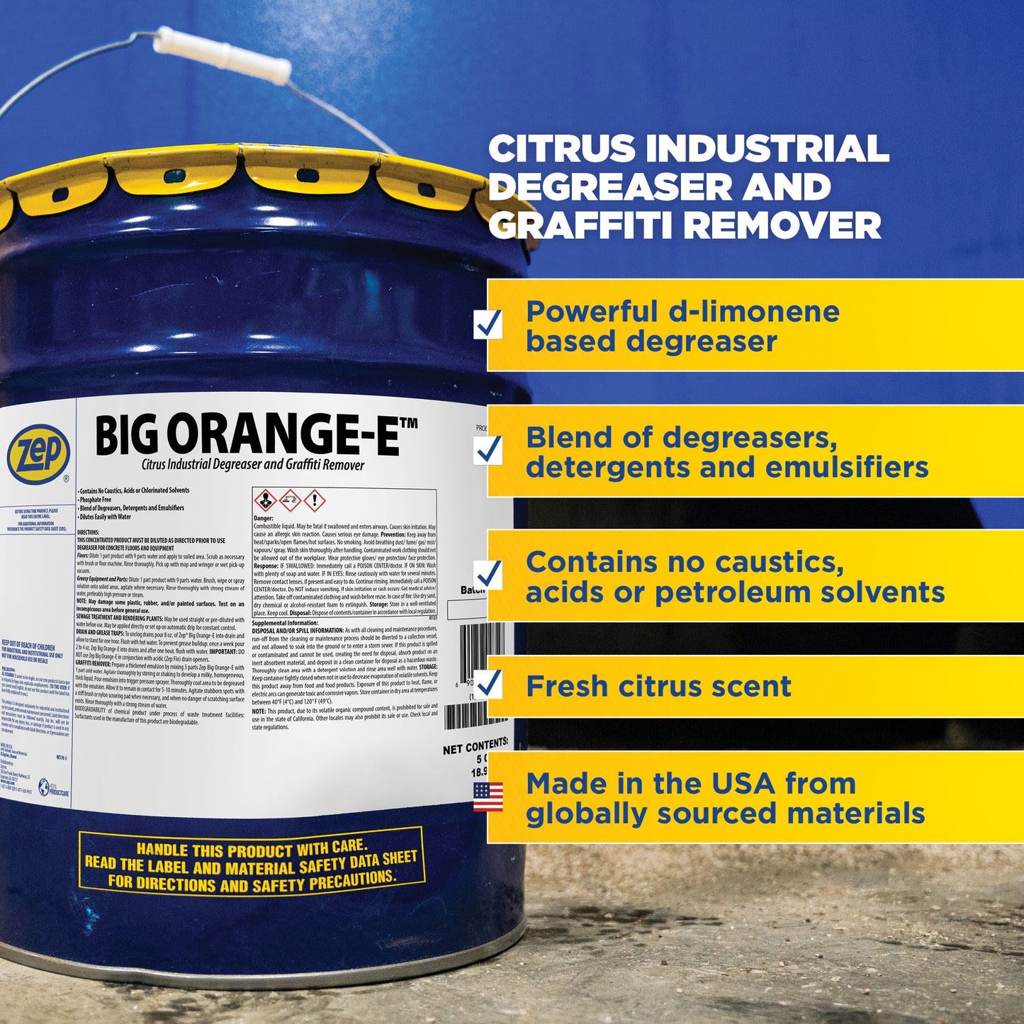 Zep Big Orange-E Citrus Industrial Degreaser & Graffiti Remover – Cleans and Deodorizes – 5 Gallon