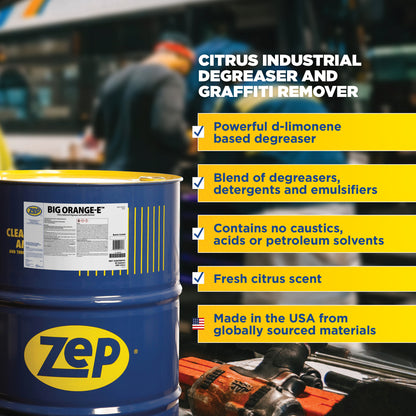 Zep Big Orange-E Citrus Industrial Degreaser & Graffiti Remover – Cleans and Deodorizes – 55 Gallon