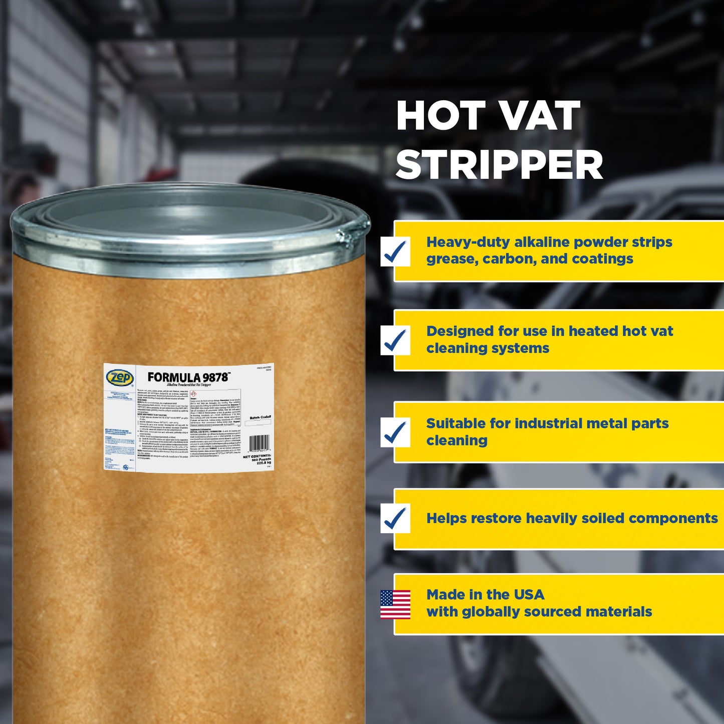 Zep Formula 9878 Alkaline Powdered Hot Vat Stripper – Rust and Paint Remover – 500 Pounds