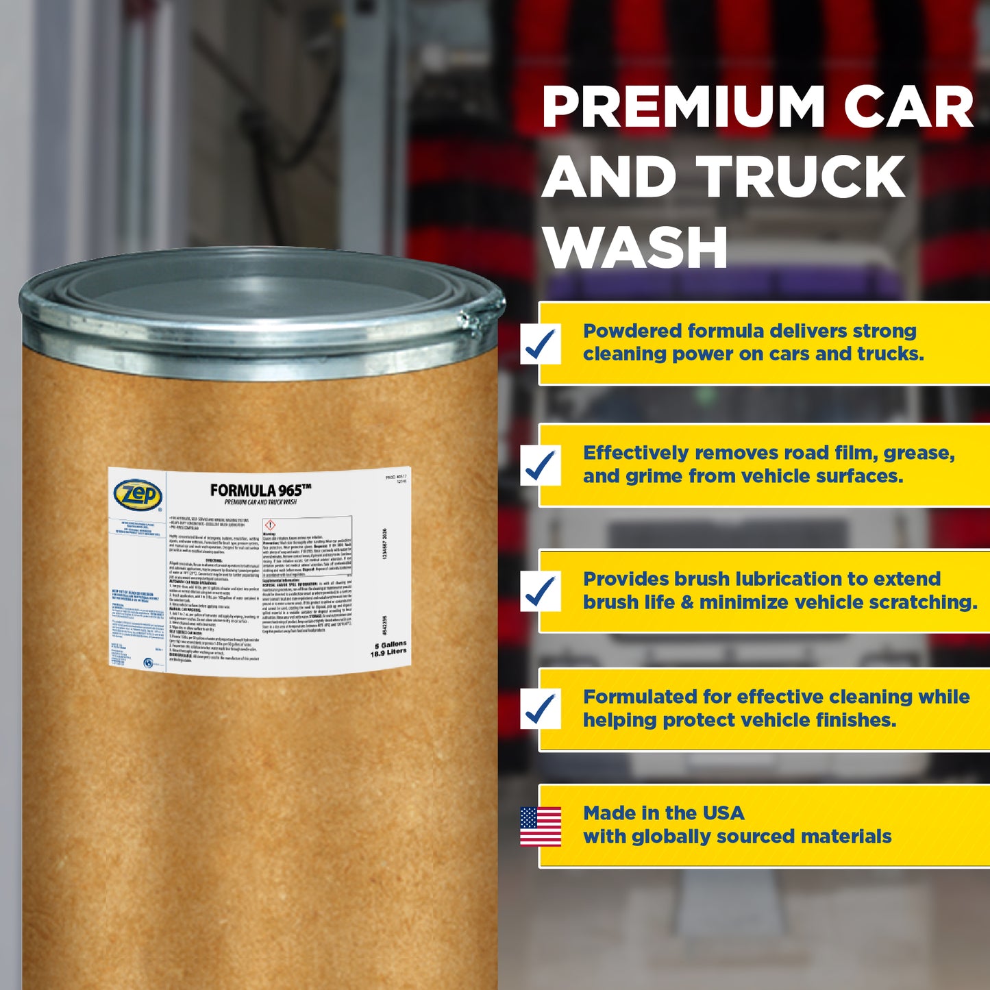 Zep Formula 965 Premium Car and Truck Wash – Heavy-Duty Automotive Cleaner Powder – 100 Pounds