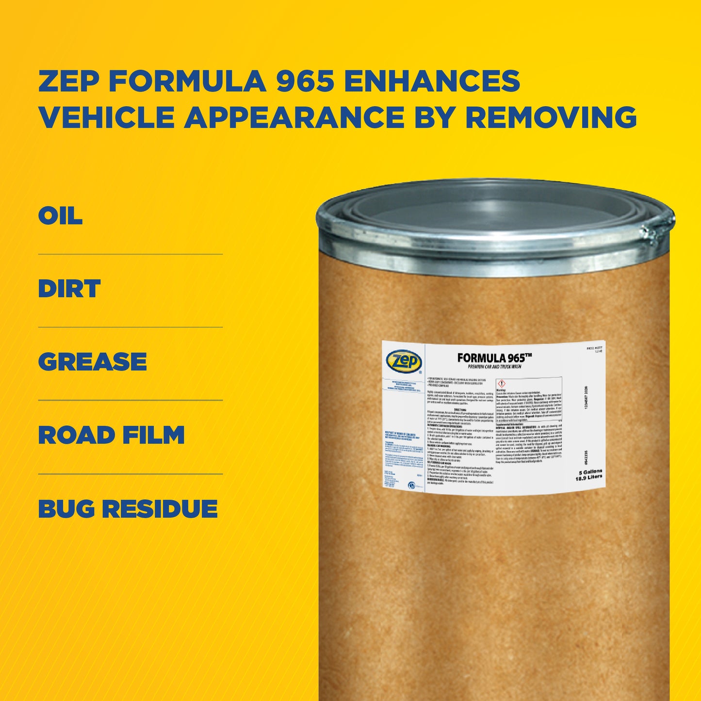 Zep Formula 965 Premium Car and Truck Wash – Heavy-Duty Automotive Cleaner Powder – 100 Pounds