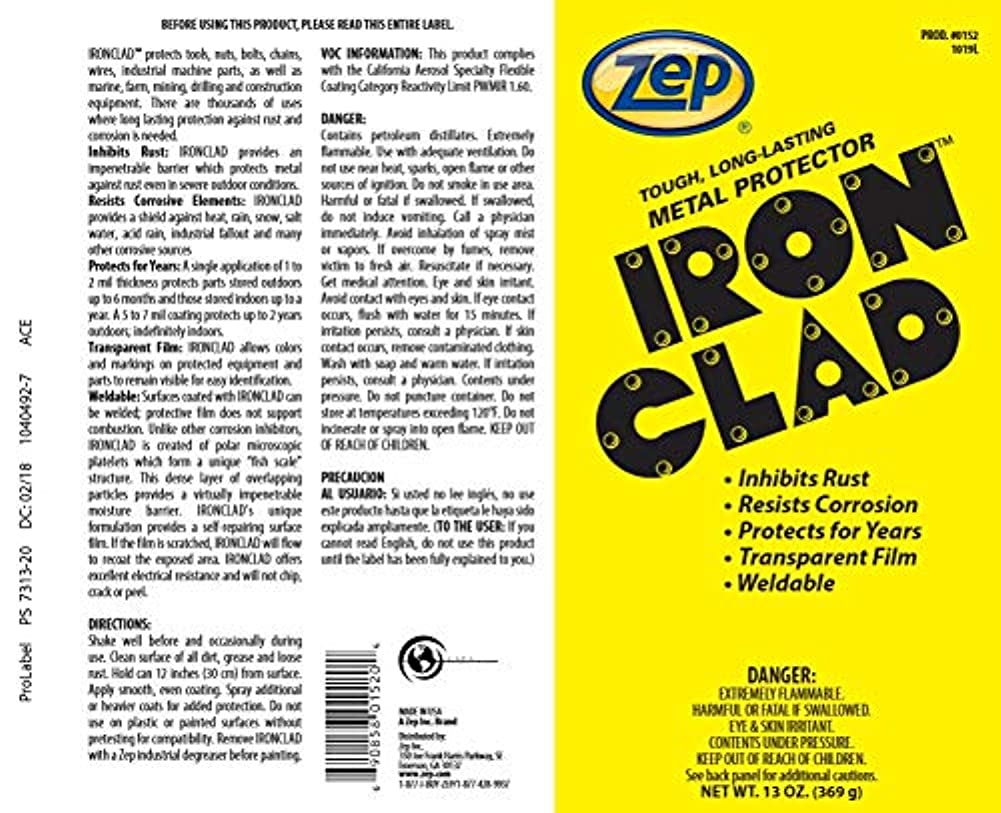 Zep Iron Clad Metal Protector Aerosol – Inhibits Rust and Resists Corr ...