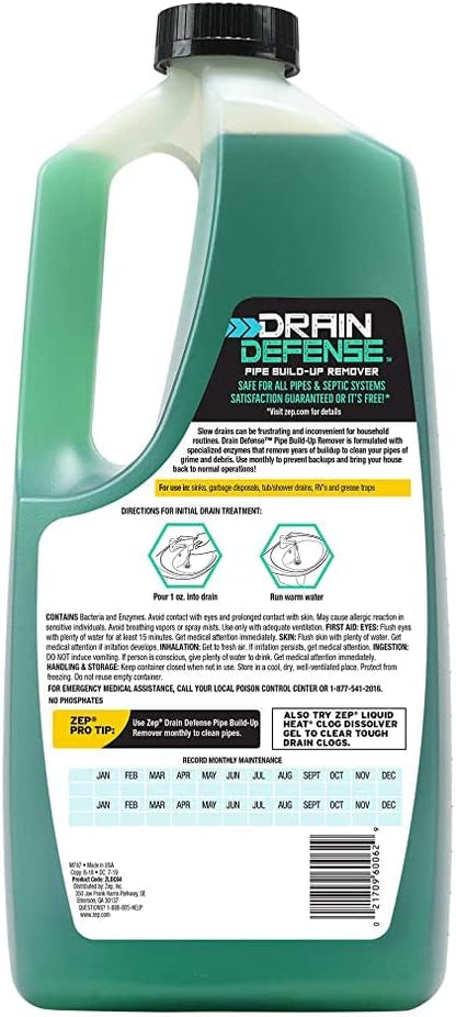 Zep Drain Defense – Pipe Build-up Remover – 64 oz