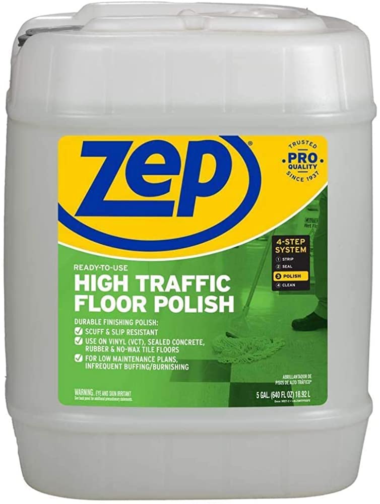 Zep High Traffic Floor Polish – Scuff Resistant Floor Shine – 5 Gallon