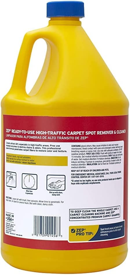 Zep High Traffic Carpet Spot Remover & Cleaner – Enzymatic Stain Remover – 1 Gallon