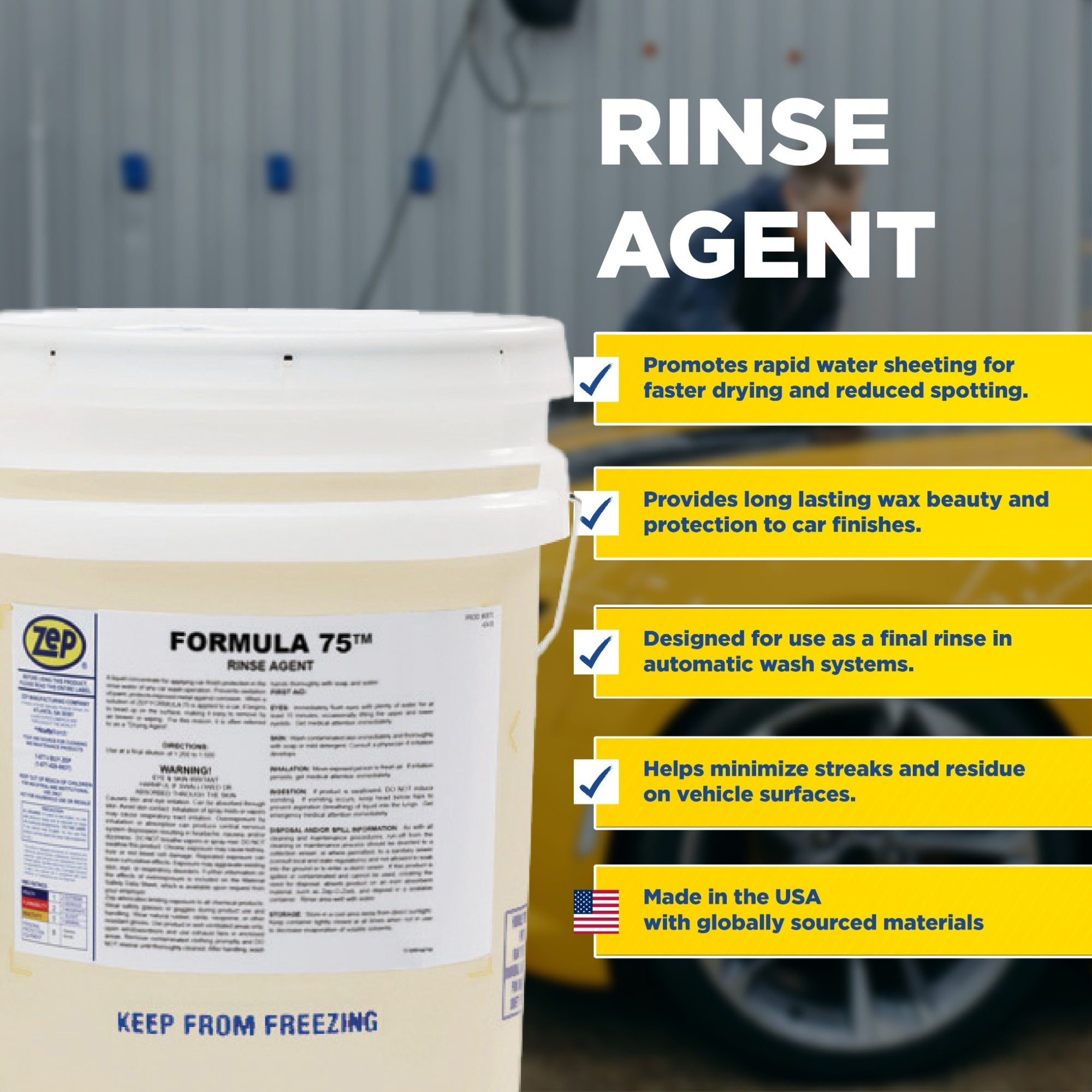 Zep Formula 75 Rinse Agent – Vehicle Wash Drying Agent - 5 Gallon