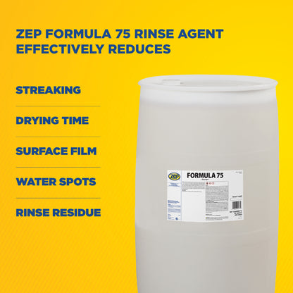Zep Formula 75 Rinse Agent – Vehicle Wash Drying Agent - 55 Gallon