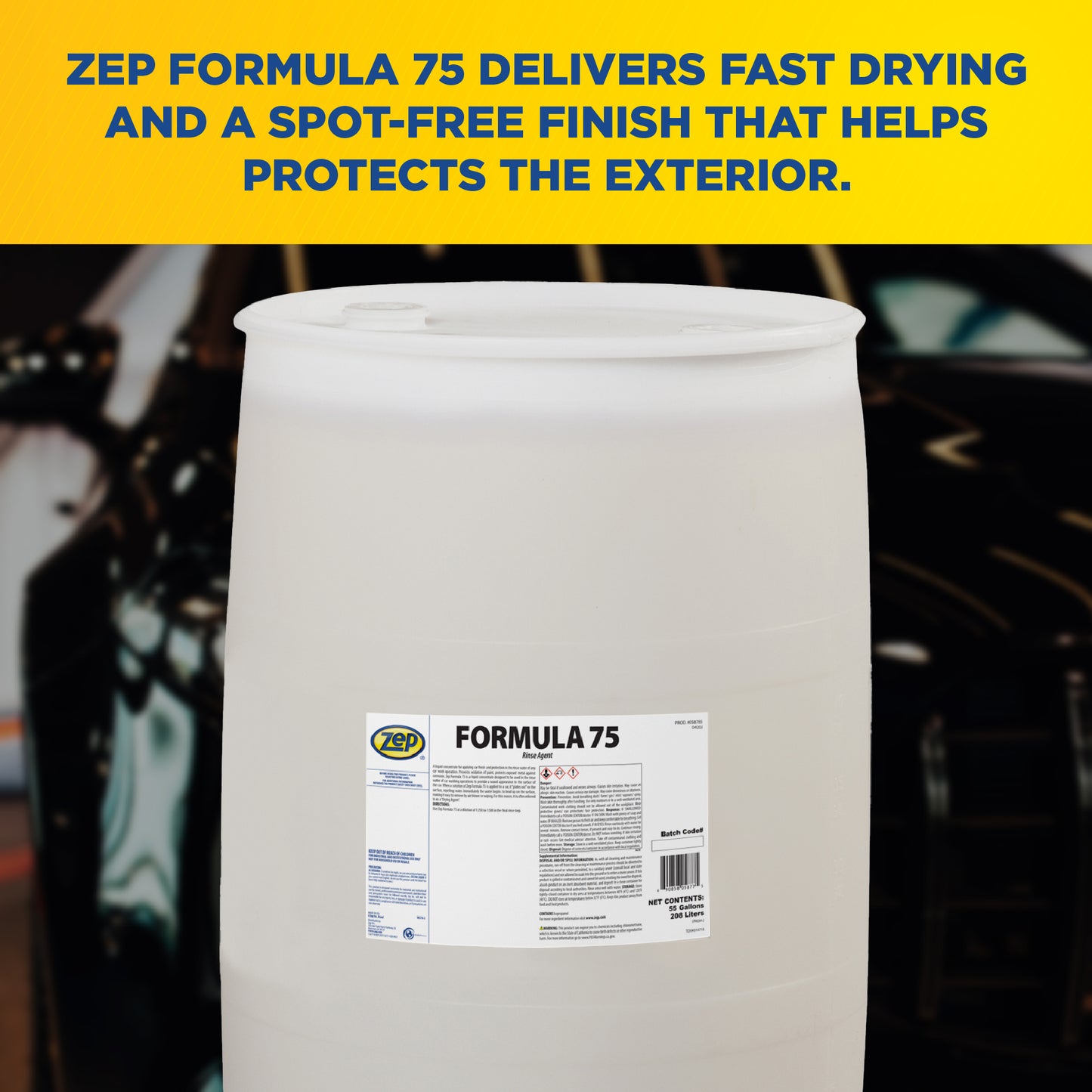 Zep Formula 75 Rinse Agent – Vehicle Wash Drying Agent - 55 Gallon