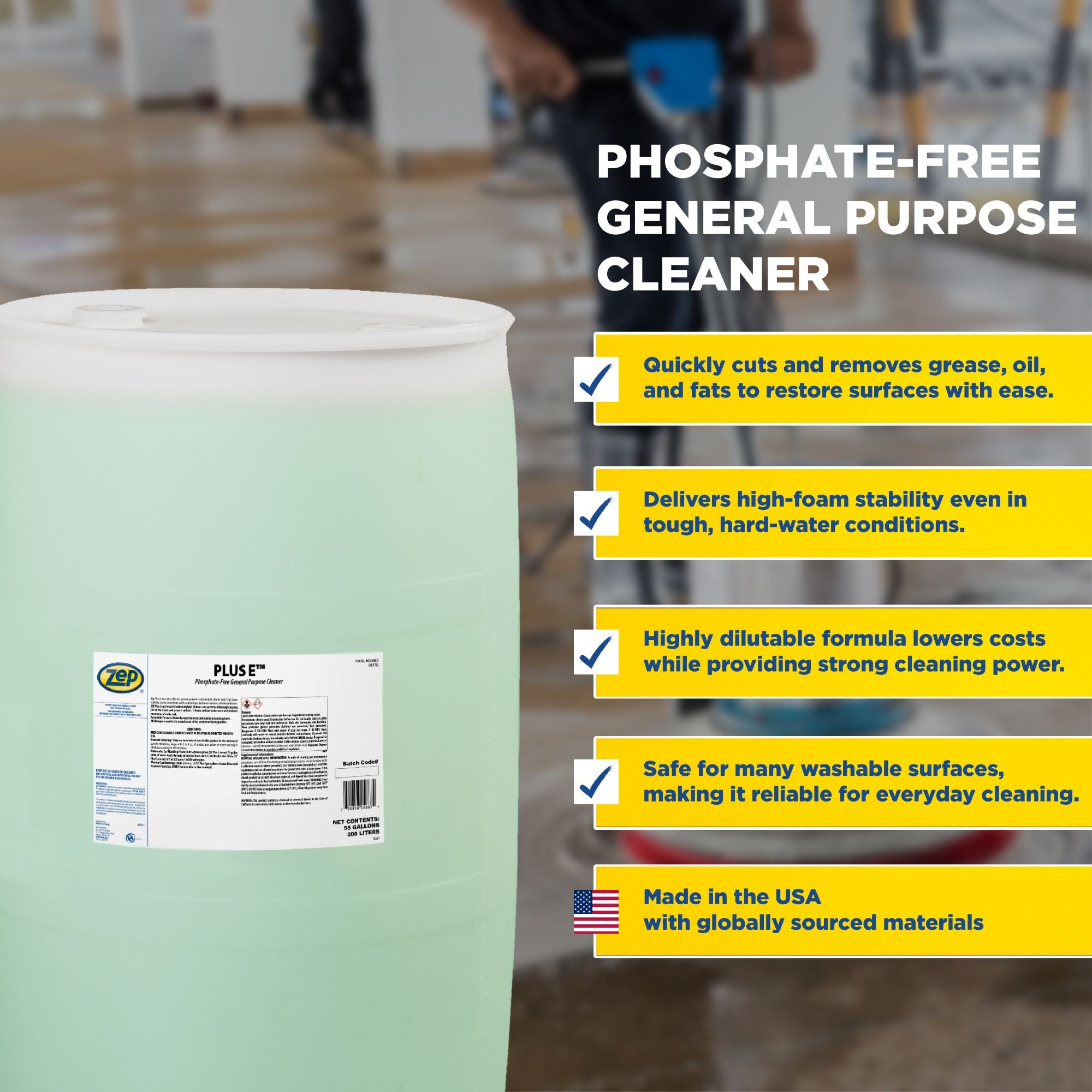 Zep Plus-E General-Purpose Cleaner – Multi-Surface Phosphate-Free