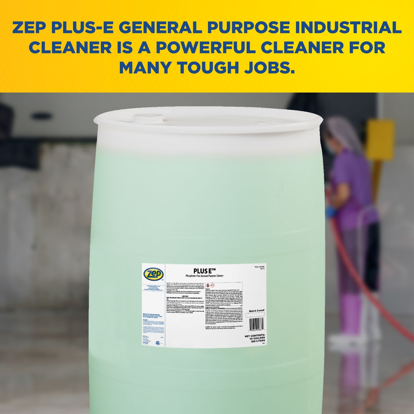 Zep Plus-E General-Purpose Cleaner – Multi-Surface Phosphate-Free Cleaner – 55 Gallon