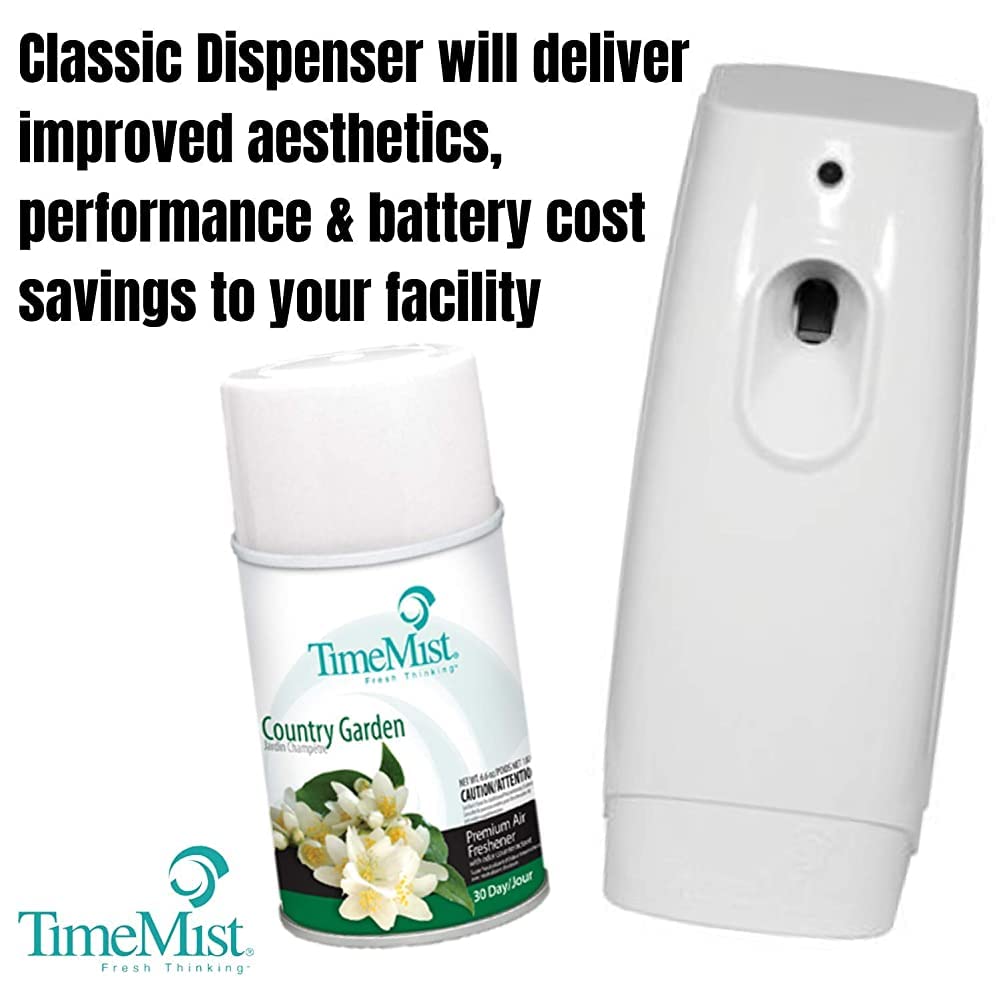 TimeMist Premium Metered Air Freshener Refills, Country Garden (Case of 12) with TimeMist Metered Aerosol Fragrance Dispenser Bundle