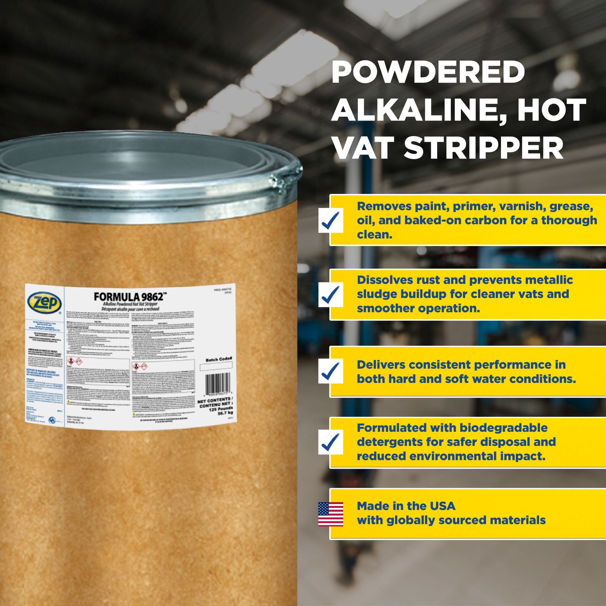 Zep Formula 9862 Alkaline Hot Vat Stripper – Removes Grease and