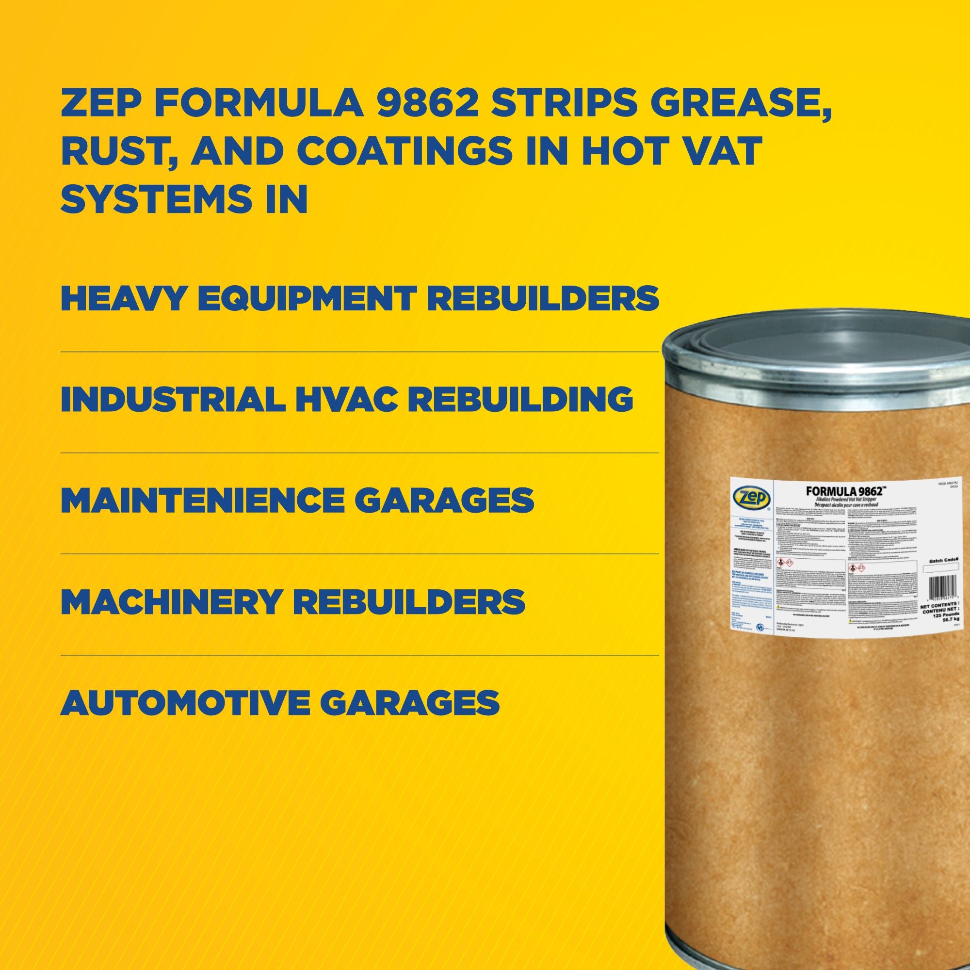 Zep Formula 9862 Alkaline Hot Vat Stripper – Removes Grease and