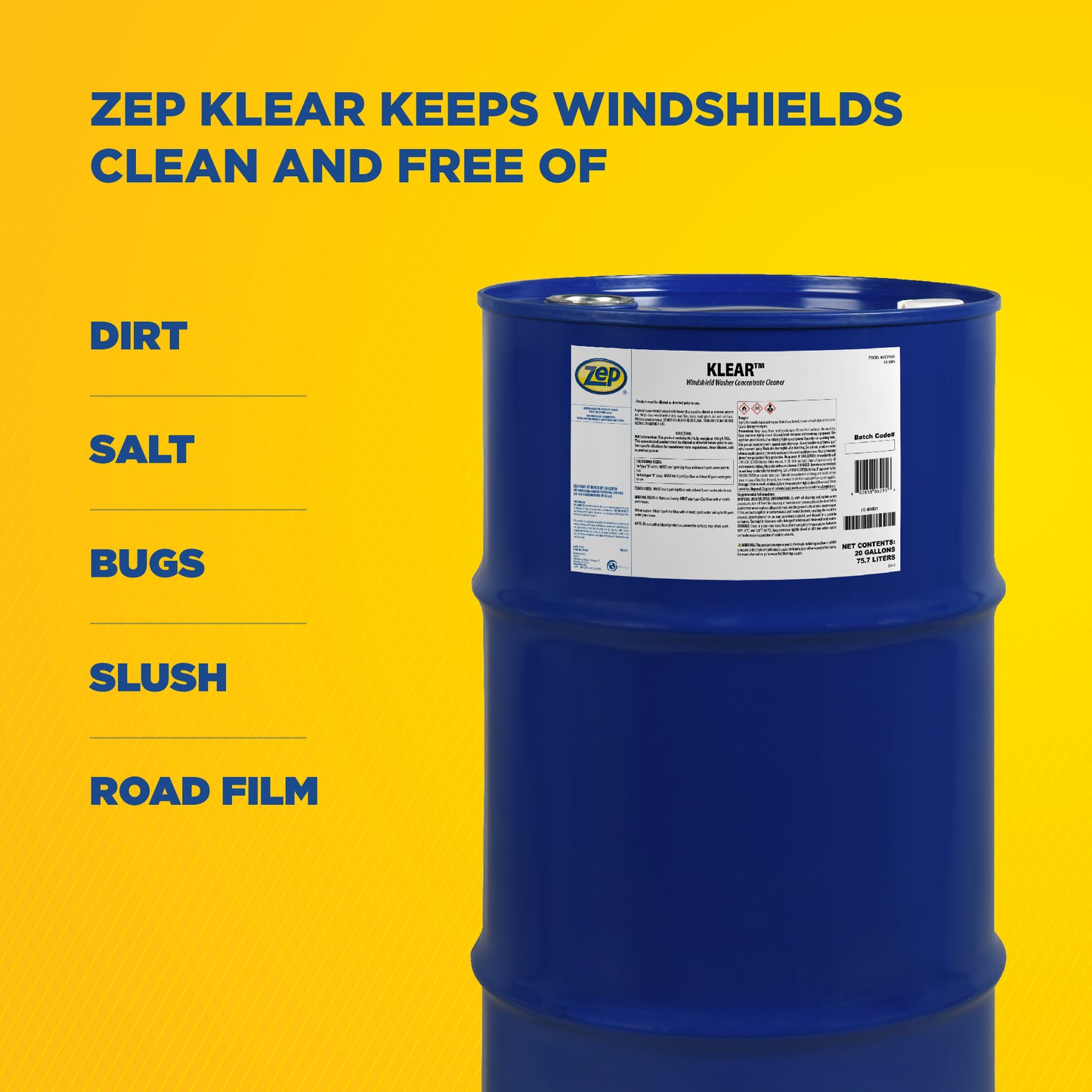 Zep Klear Windshield Washer Cleaner Concentrate – Industrial Windshield Washer Fluid – 20 Gallon