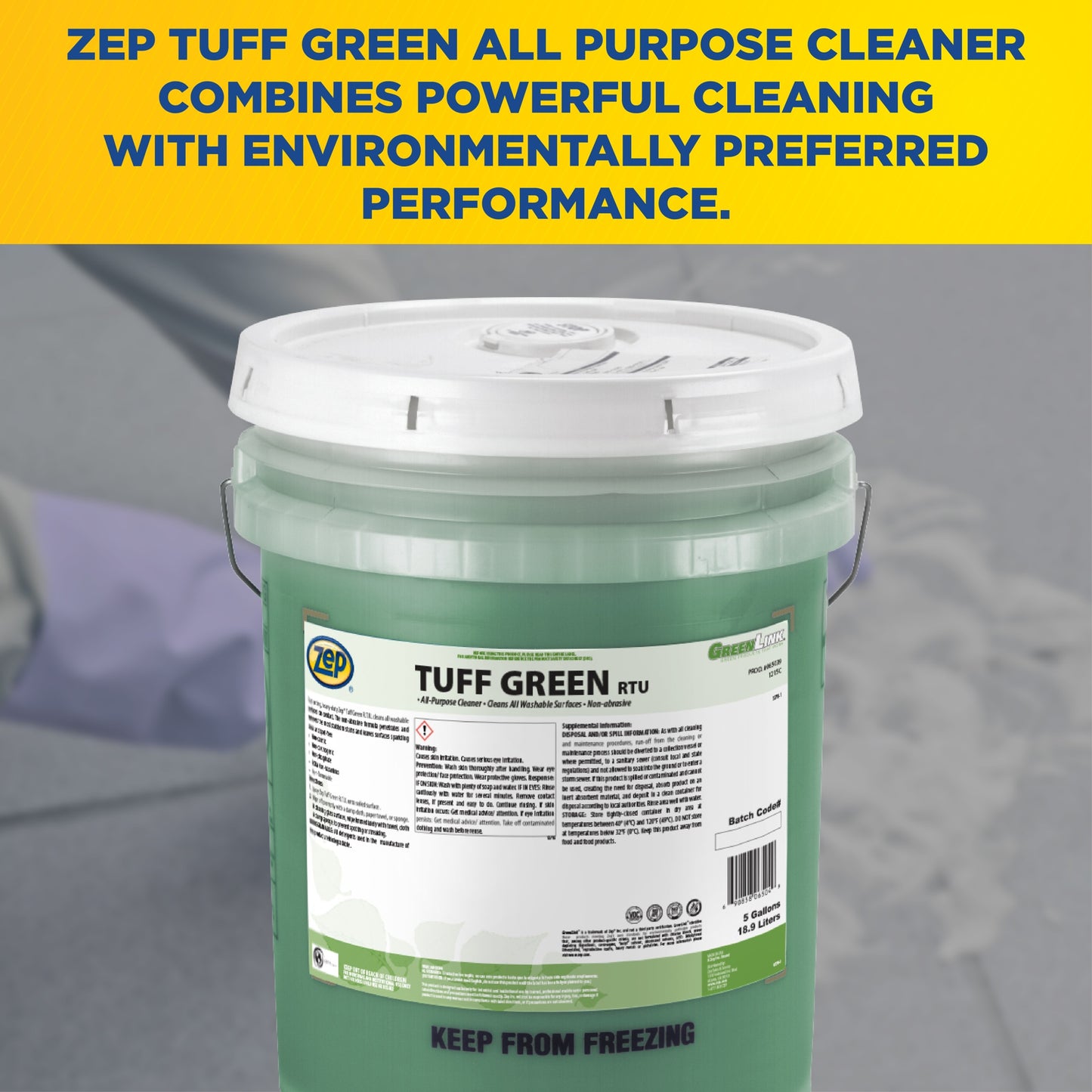Zep Tuff Green Ready-to-Use All-Purpose Cleaner – Spot-Free Surface Cleaner – 5 Gallon
