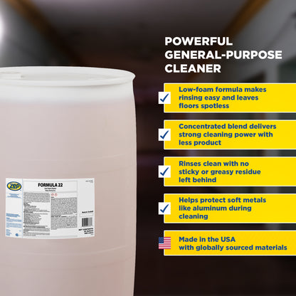 Zep Formula 22 Low Foam Industrial Cleaner – Highly-Concentrated, General-Purpose Cleaner – 55 Gallon