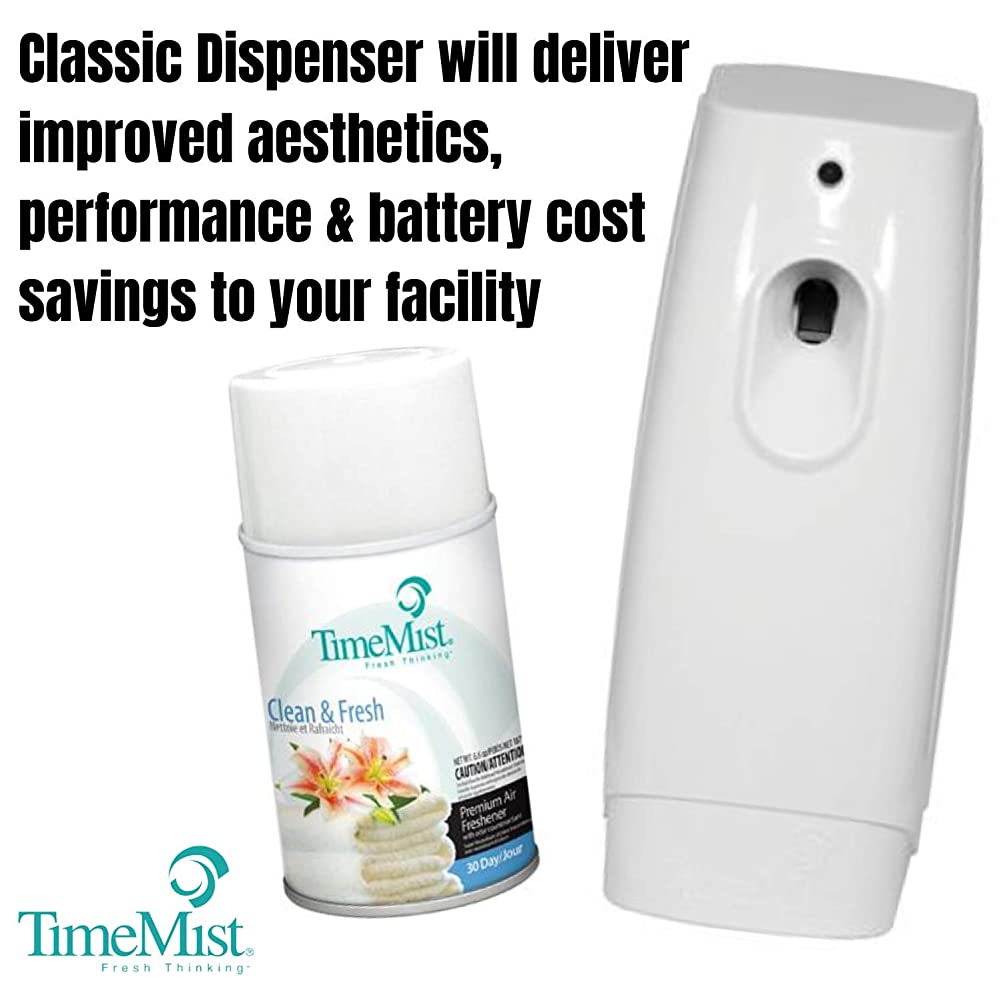 TimeMist Premium Metered Air Freshener Refills, Clean & Fresh (Case of 12) with TimeMist Metered Aerosol Fragrance Dispenser Bundle