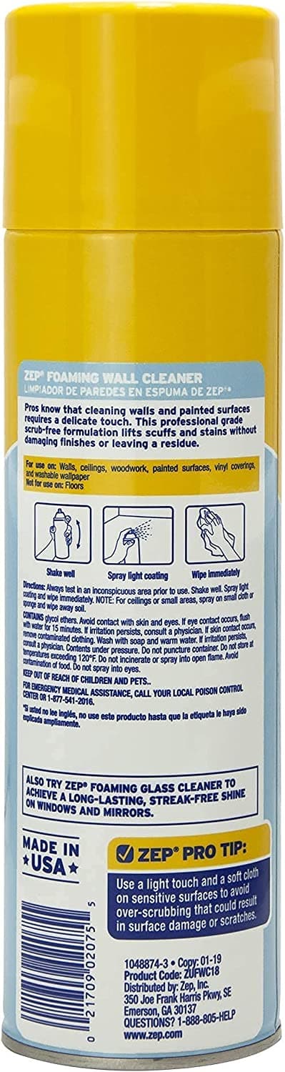 Zep Foaming Wall Cleaner 18 oz. Pack of 2 - Removes Stains Without Damaging  Finishes