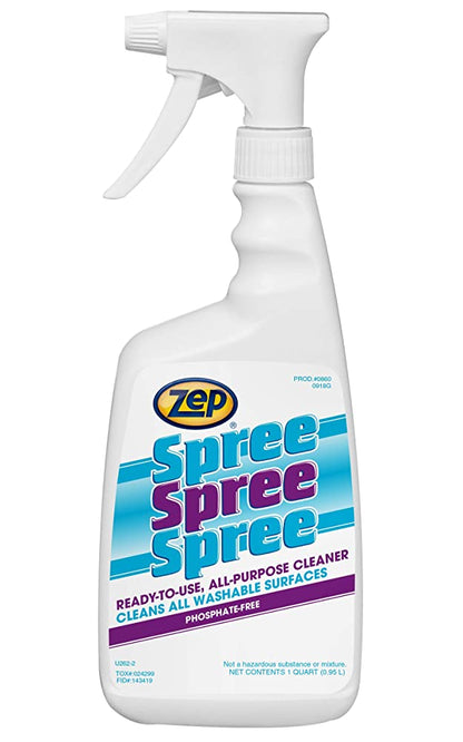 Zep Spree Ready-To-Use All-Purpose Cleaner - 1 Quart (Case of 12) - 86016 - Cleans All Washable Surfaces, Fast-Acting, Heavy-Duty Formula That Penetrates and Removes Stubborn Stains