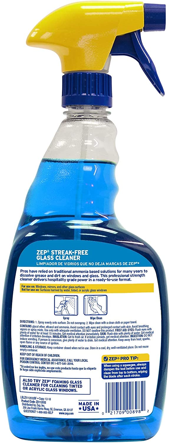 Zep Streak-Free Glass Cleaner – Ammonia-Based Formula – 32 oz