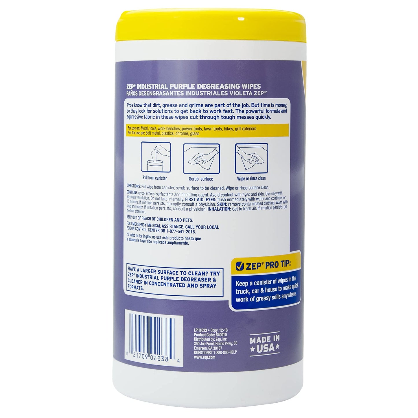 Industrial Purple Heavy-Duty Degreasing Wipes (65 Wipes per Canister)