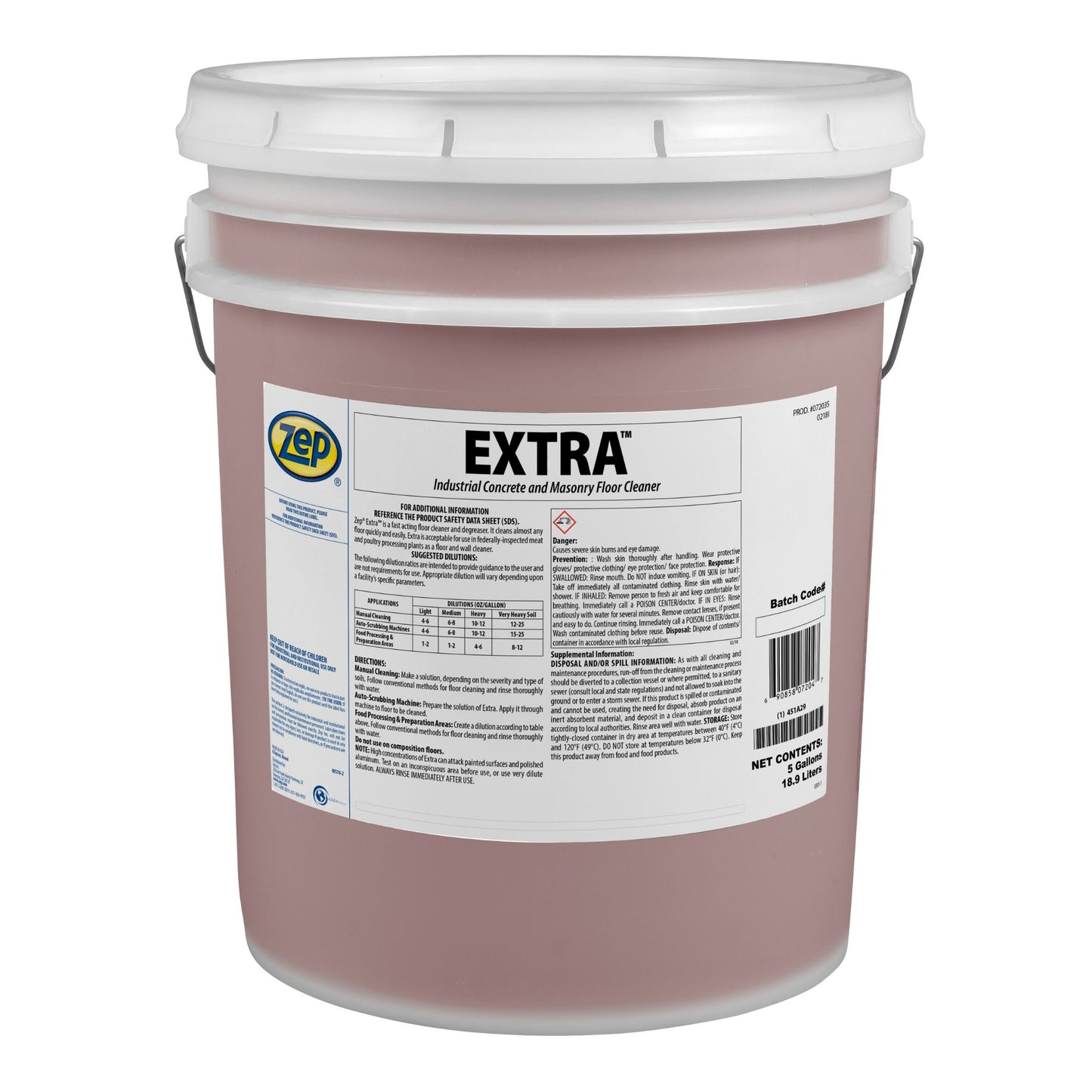 Zep Extra Industrial Concrete and Masonry Floor Cleaner – Fast Acting Floor Degreaser – 5 Gallon