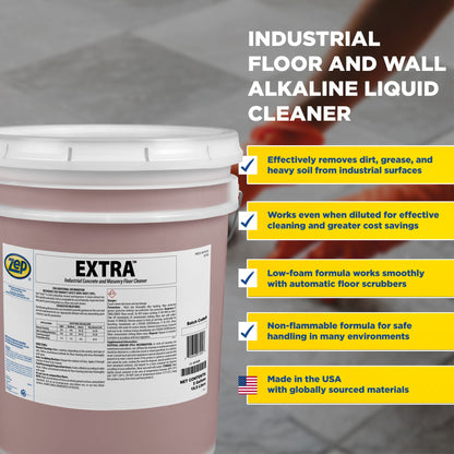 Zep Extra Industrial Concrete and Masonry Floor Cleaner – Fast Acting Floor Degreaser – 5 Gallon