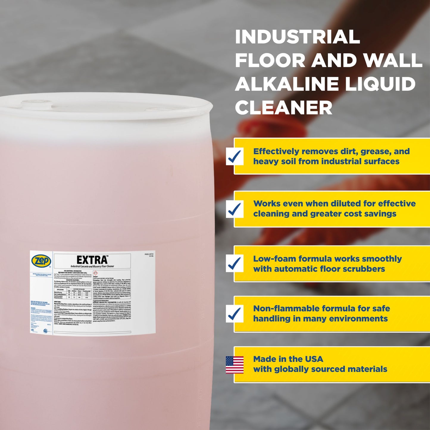 Zep Extra Industrial Concrete and Masonry Floor Cleaner – Fast Acting Floor Degreaser – 55 Gallon