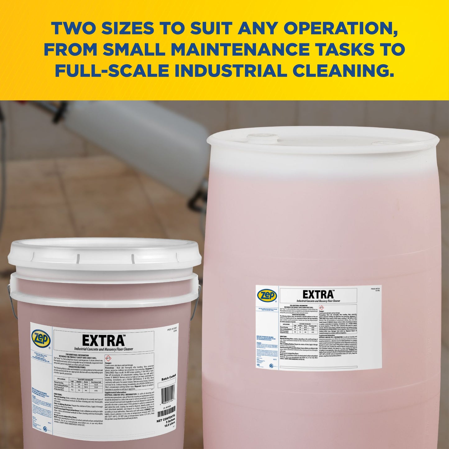 Zep Extra Industrial Concrete and Masonry Floor Cleaner – Fast Acting Floor Degreaser – 5 Gallon