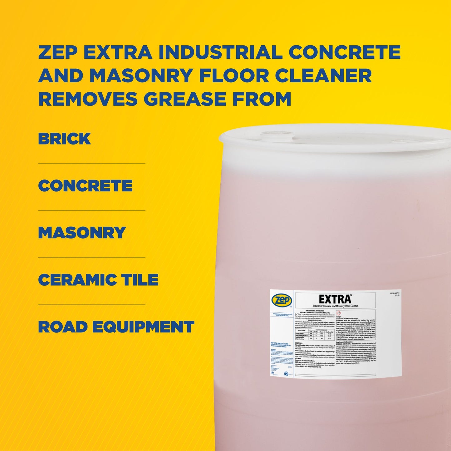 Zep Extra Industrial Concrete and Masonry Floor Cleaner – Fast Acting Floor Degreaser – 55 Gallon
