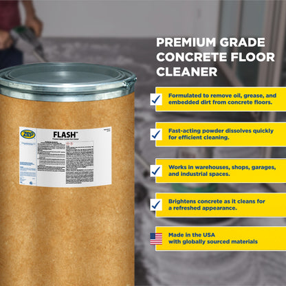 Zep Flash Premium Grade Concrete Floor Cleaner – Removes Heavy Grease and Oils – 125 Pounds