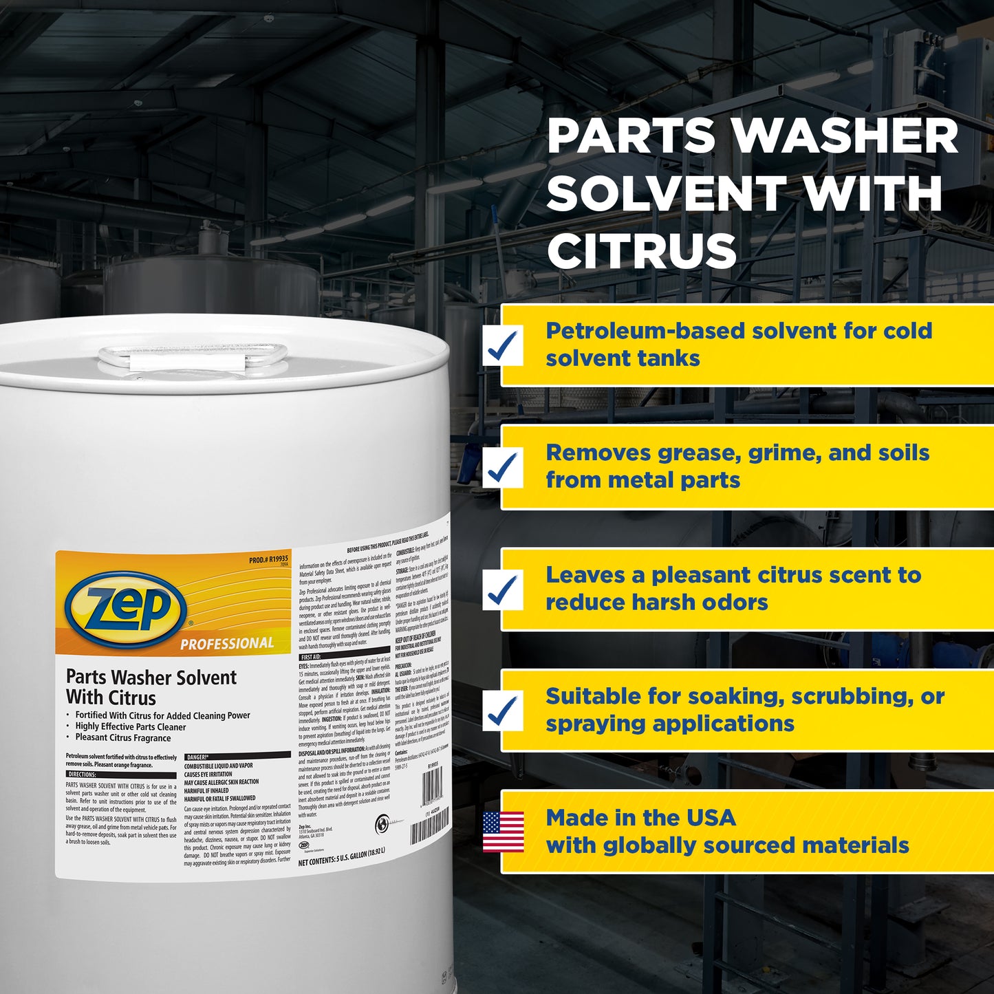 Zep Parts Washer Solvent with Citrus – Removes Grease from Parts – 5 Gallon