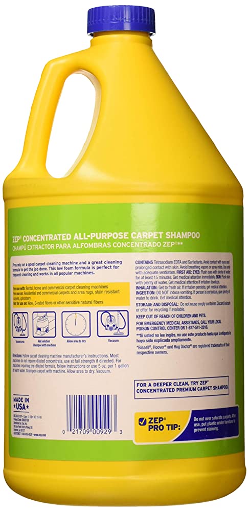 Zep Concentrated All-Purpose Carpet Shampoo – Removes Dirt and Stains – 1 Gallon