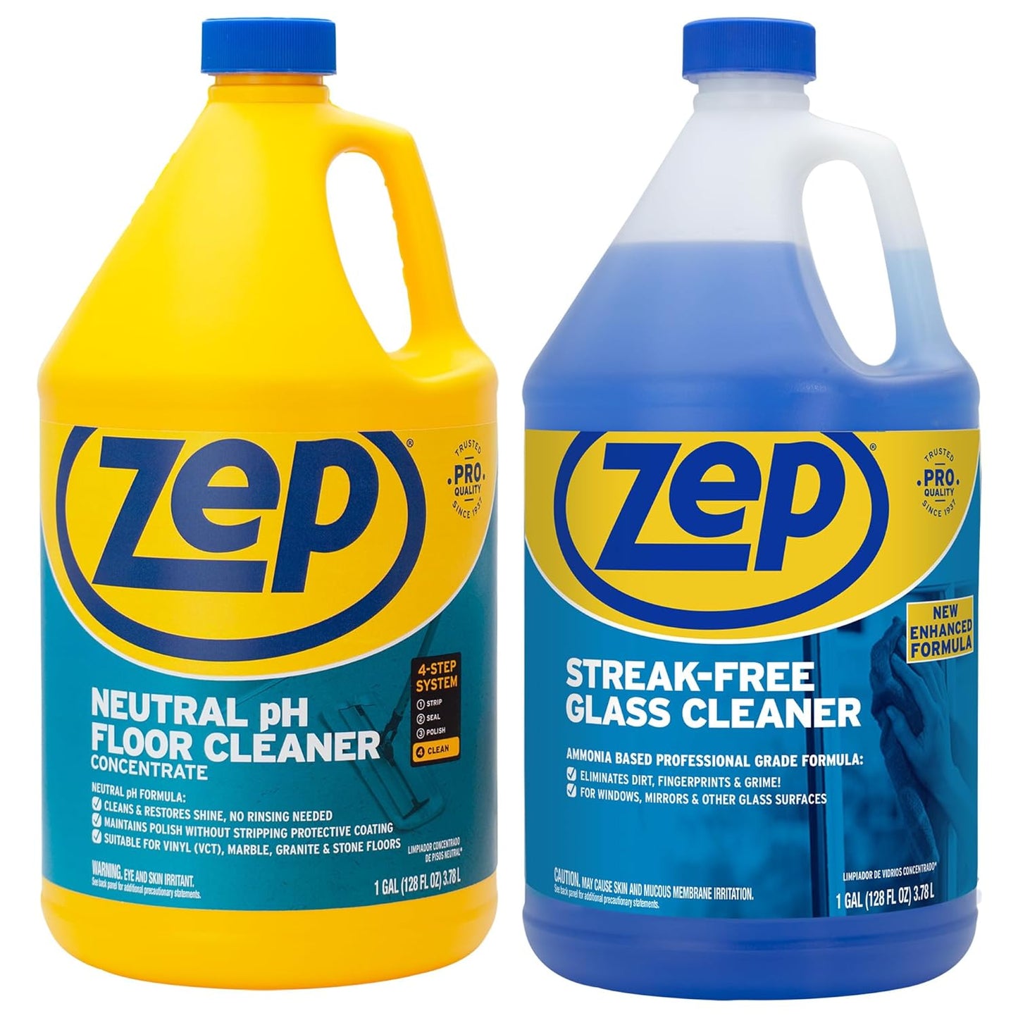 Neutral pH Floor Cleaner Concentrate and Zep Streak-Free Glass Cleaner- 1 Gallon