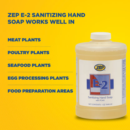 Zep E-2 Hand Soap - Hand Cleaner and Sanitizer for Food Establishments - 1 qt