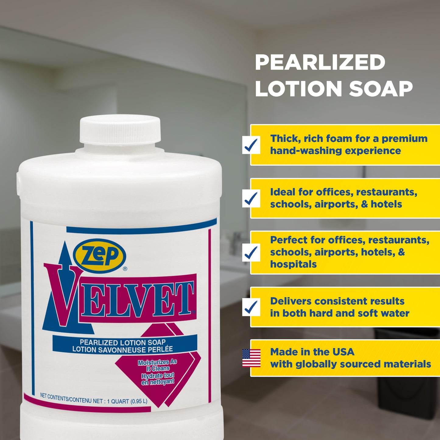 Zep Velvet Pearlized Lotion Soap – Cleans while Conditioning your Skin – 1 qt