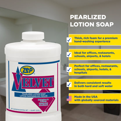 Zep Velvet Pearlized Lotion Soap – Cleans while Conditioning your Skin – 1 qt