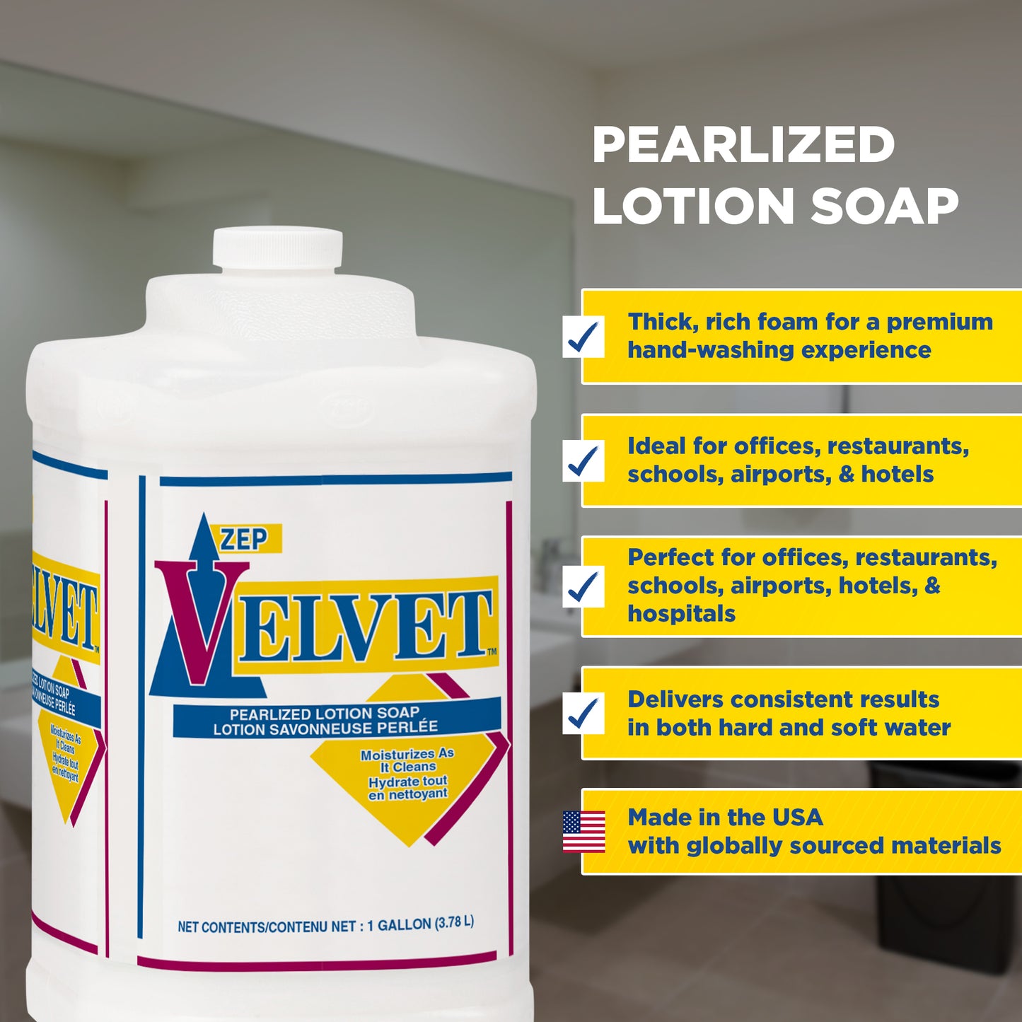 Zep Velvet Pearlized Lotion Soap – Moisturizes as it Cleans – 1 Gallon
