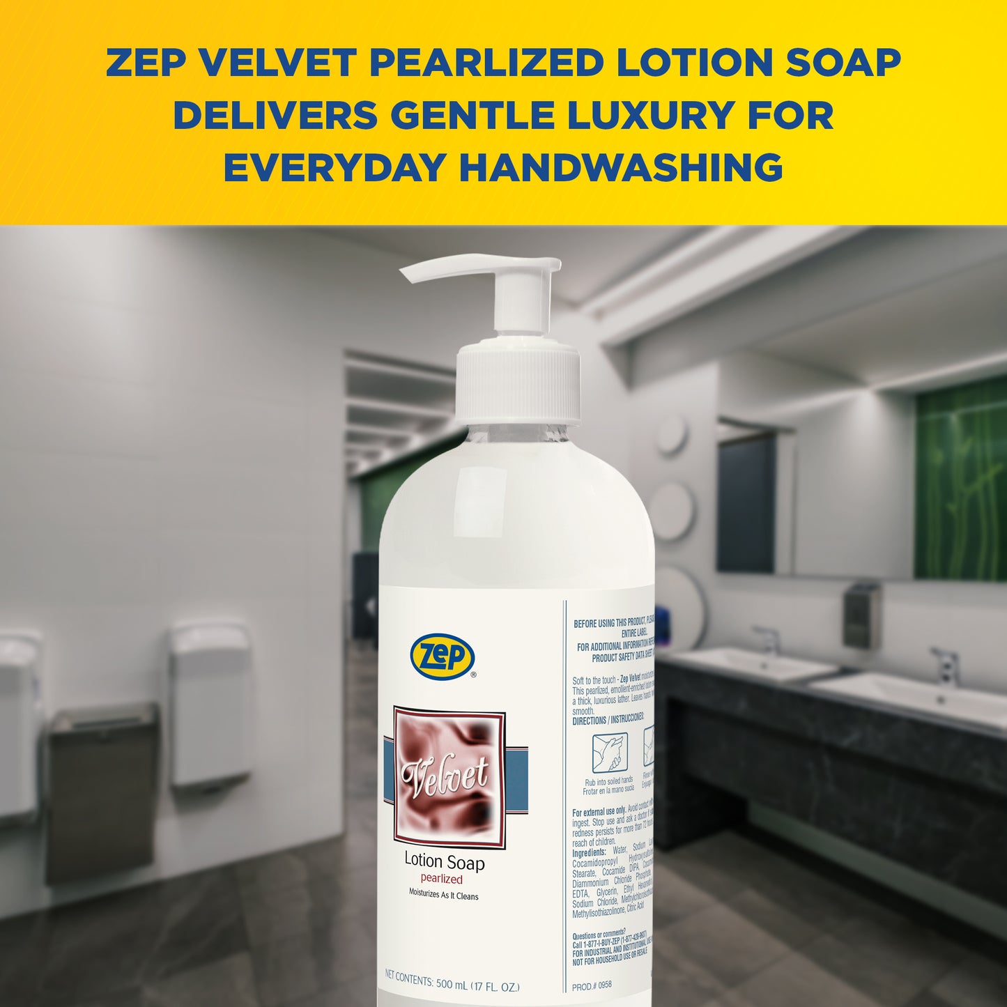 Zep Velvet Pearlized Lotion Soap – Moisturizes as it Cleans – 500 mL