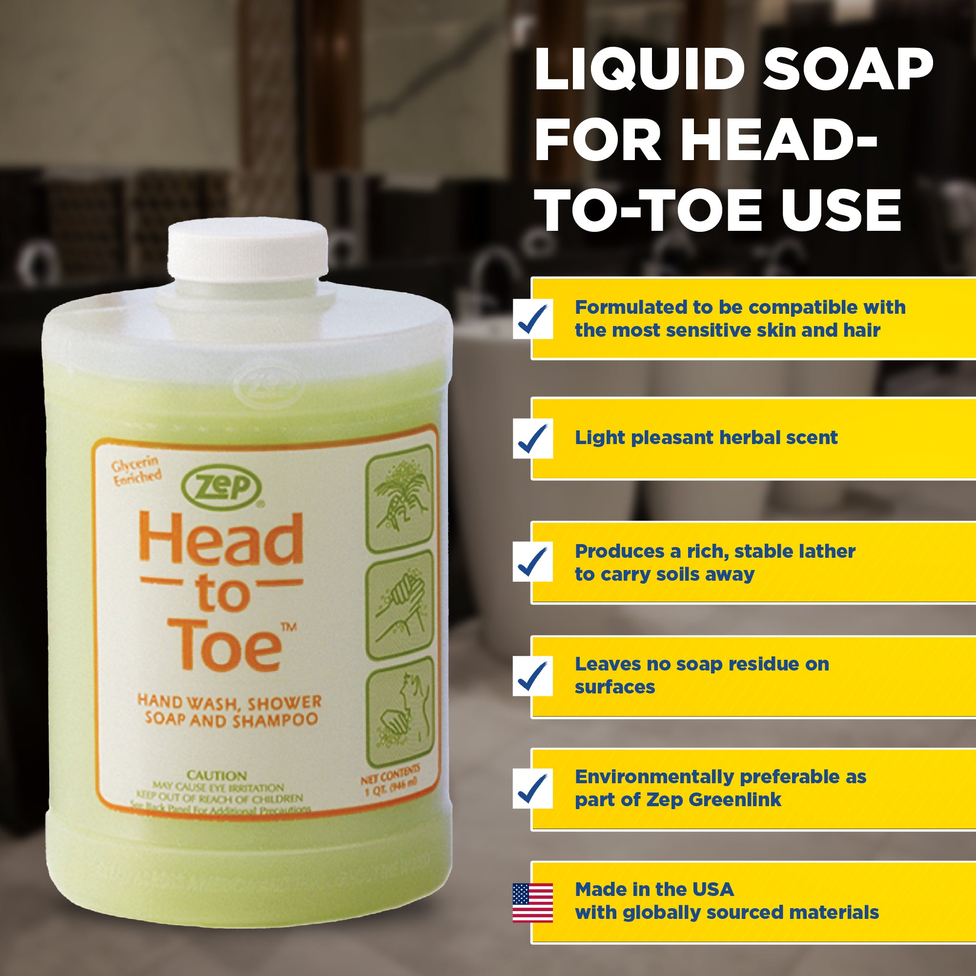 Zep Head-to-Toe - Hand Wash, Shower Soap, and Shampoo - 1 qt – Zep