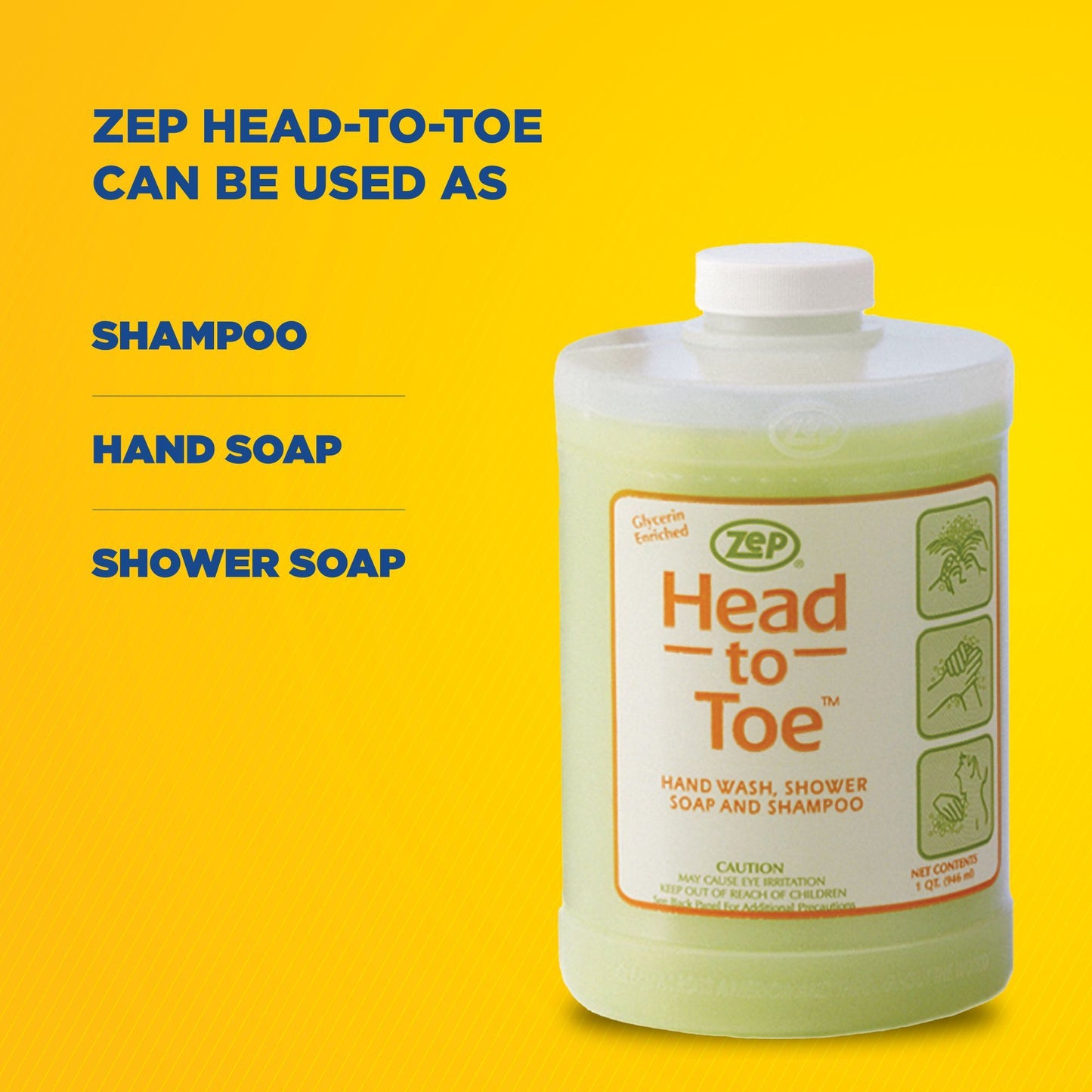 Zep Head-to-Toe - Hand Wash, Shower Soap, and Shampoo - 1 qt