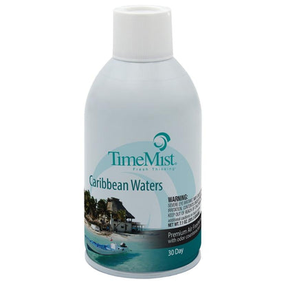 TimeMist Premium Metered Air Freshener Refills - Caribbean Waters (Case of 12) with TimeMist Metered Aerosol Fragrance Dispenser Bundle