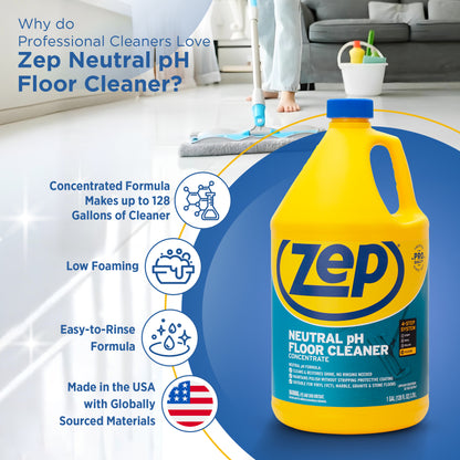 Zep Concentrated Neutral pH Floor Cleaner – Safe on Protective Finishes - 1 Gallon