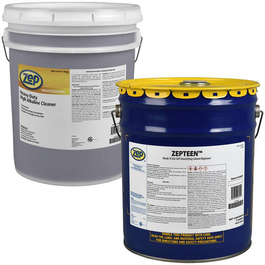 Zep Heavy-Duty High Alkaline Cleaner - Tough on Greasy Soils 5 Gallon with ZepTeen Ready-To-Use Self-Emulsifying Solvent Degreaser 5 Gallon Bundle