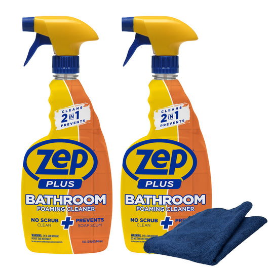 Zep Plus Bathroom Foaming Cleaner 32 oz and Blue Microfiber Rag
