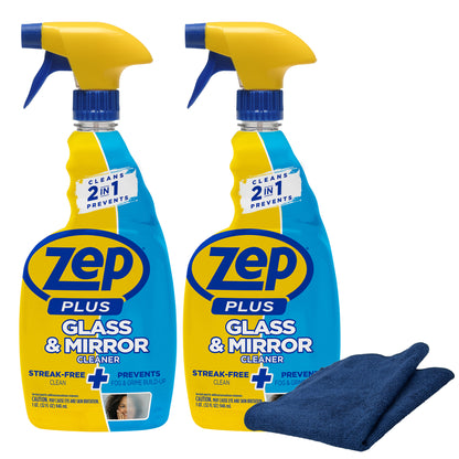 Zep Plus Glass & Mirror Foaming Cleaner 32 oz and Blue Microfiber Rag