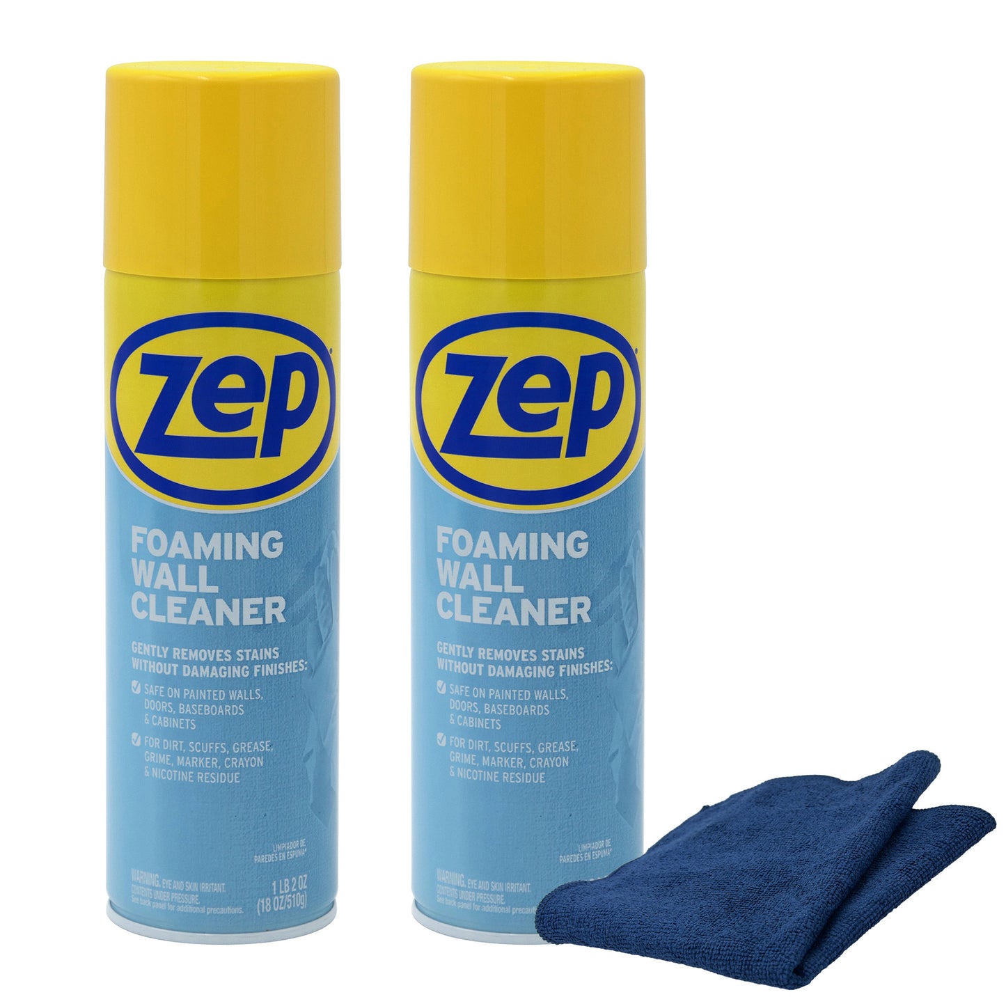 Zep Foaming Wall Cleaner 18 oz and Blue Microfiber Rag