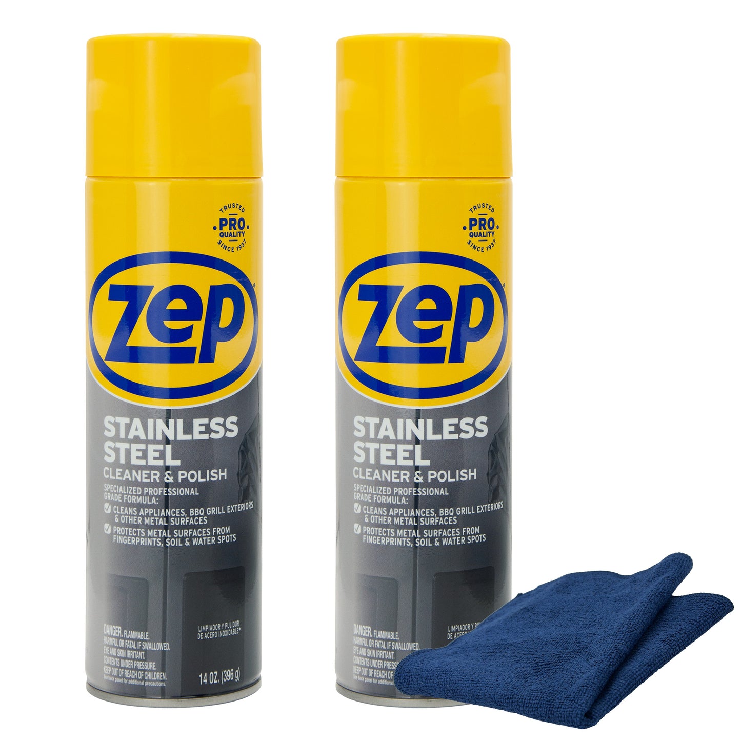 Zep Stainless Steel Cleaner & Polish 14 oz and Blue Microfiber Rag